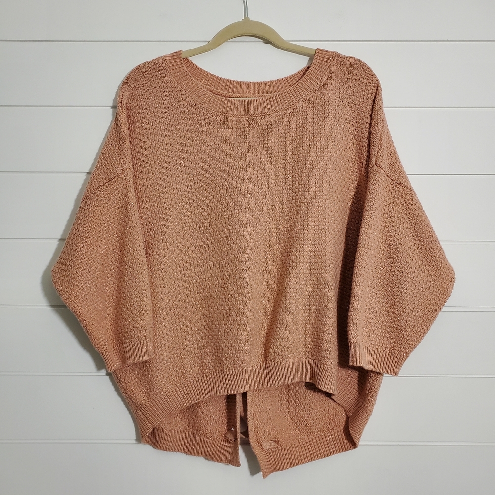 New York & Company Lace up Crew neck Relaxed Open‎ Back Sweater Size M